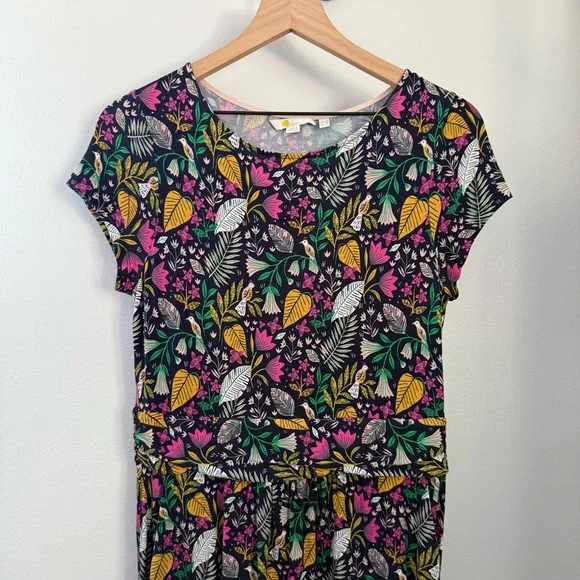 Boden US 8 Amelie Jersey Dress Floral Bird Print Navy Pink - Picture 6 of 10